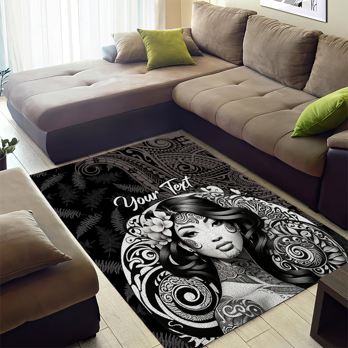 Custom New Zealand Women's Day Area Rug Maori Tribal Girl and Silver Fern Pattern LT03 - Polynesian Pride