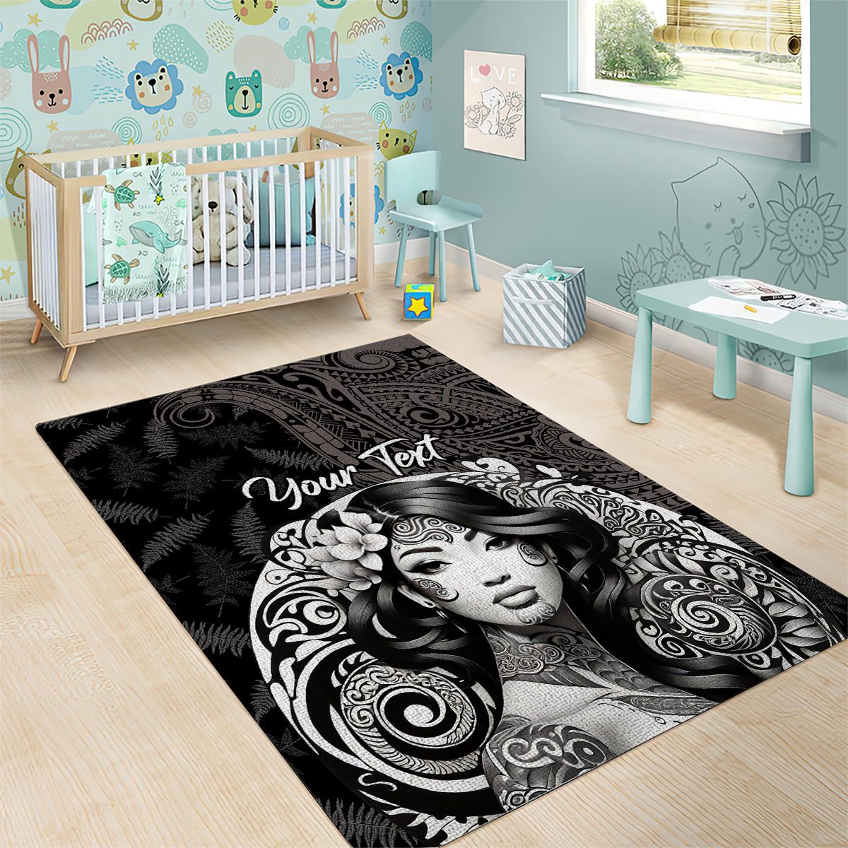 Custom New Zealand Women's Day Area Rug Maori Tribal Girl and Silver Fern Pattern LT03 - Polynesian Pride