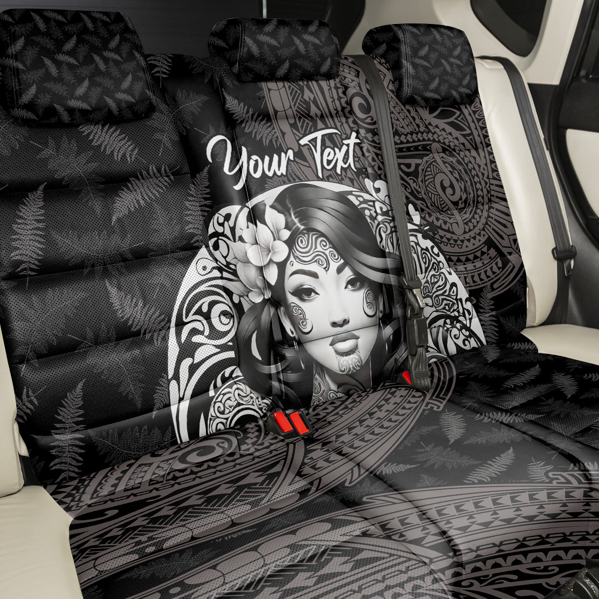 Custom New Zealand Women's Day Back Car Seat Cover Maori Tribal Girl and Silver Fern Pattern LT03 - Polynesian Pride