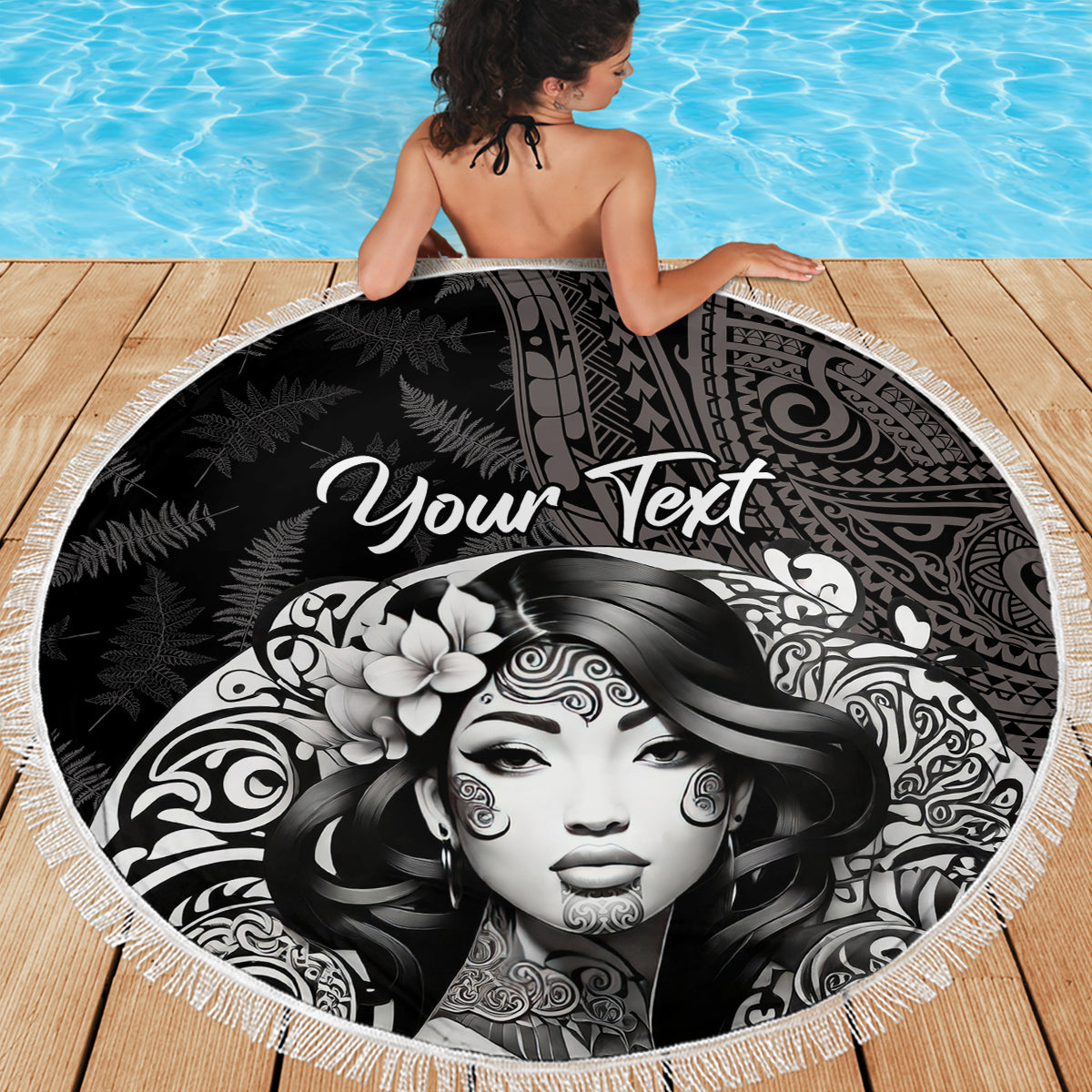 Custom New Zealand Women's Day Beach Blanket Maori Tribal Girl and Silver Fern Pattern LT03 - Polynesian Pride
