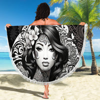 Custom New Zealand Women's Day Beach Blanket Maori Tribal Girl and Silver Fern Pattern LT03 - Polynesian Pride