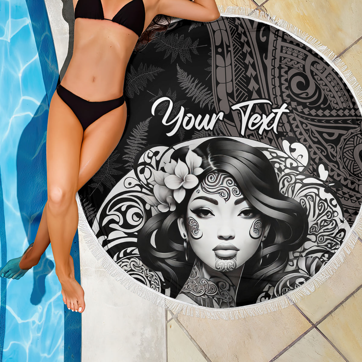 Custom New Zealand Women's Day Beach Blanket Maori Tribal Girl and Silver Fern Pattern LT03 - Polynesian Pride