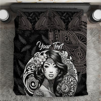 Custom New Zealand Women's Day Bedding Set Maori Tribal Girl and Silver Fern Pattern LT03 Black - Polynesian Pride