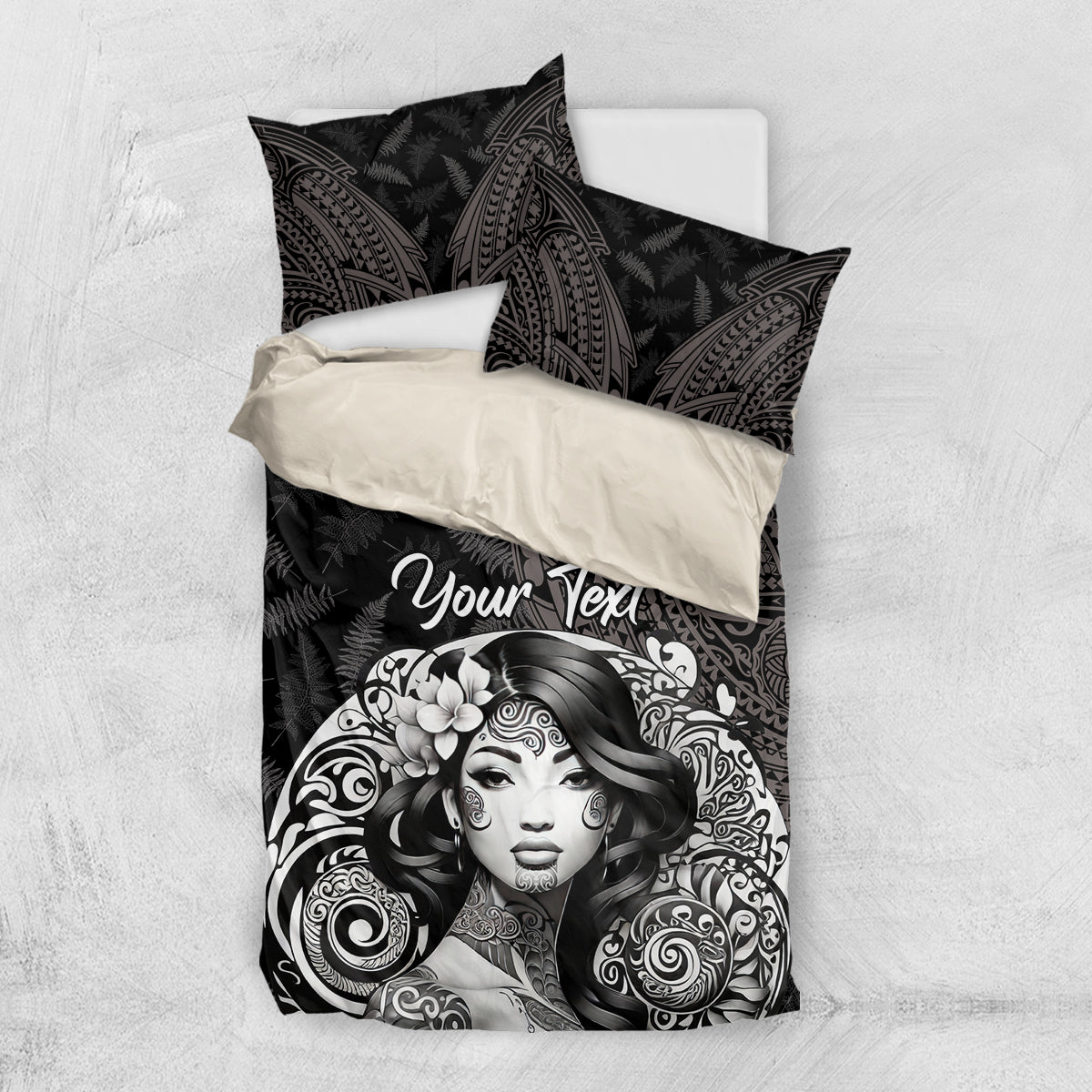 Custom New Zealand Women's Day Bedding Set Maori Tribal Girl and Silver Fern Pattern LT03 US Twin 172cm x 218cm Black - Polynesian Pride