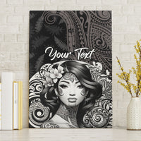 Custom New Zealand Women's Day Canvas Wall Art Maori Tribal Girl and Silver Fern Pattern LT03 Without Frame Black - Polynesian Pride