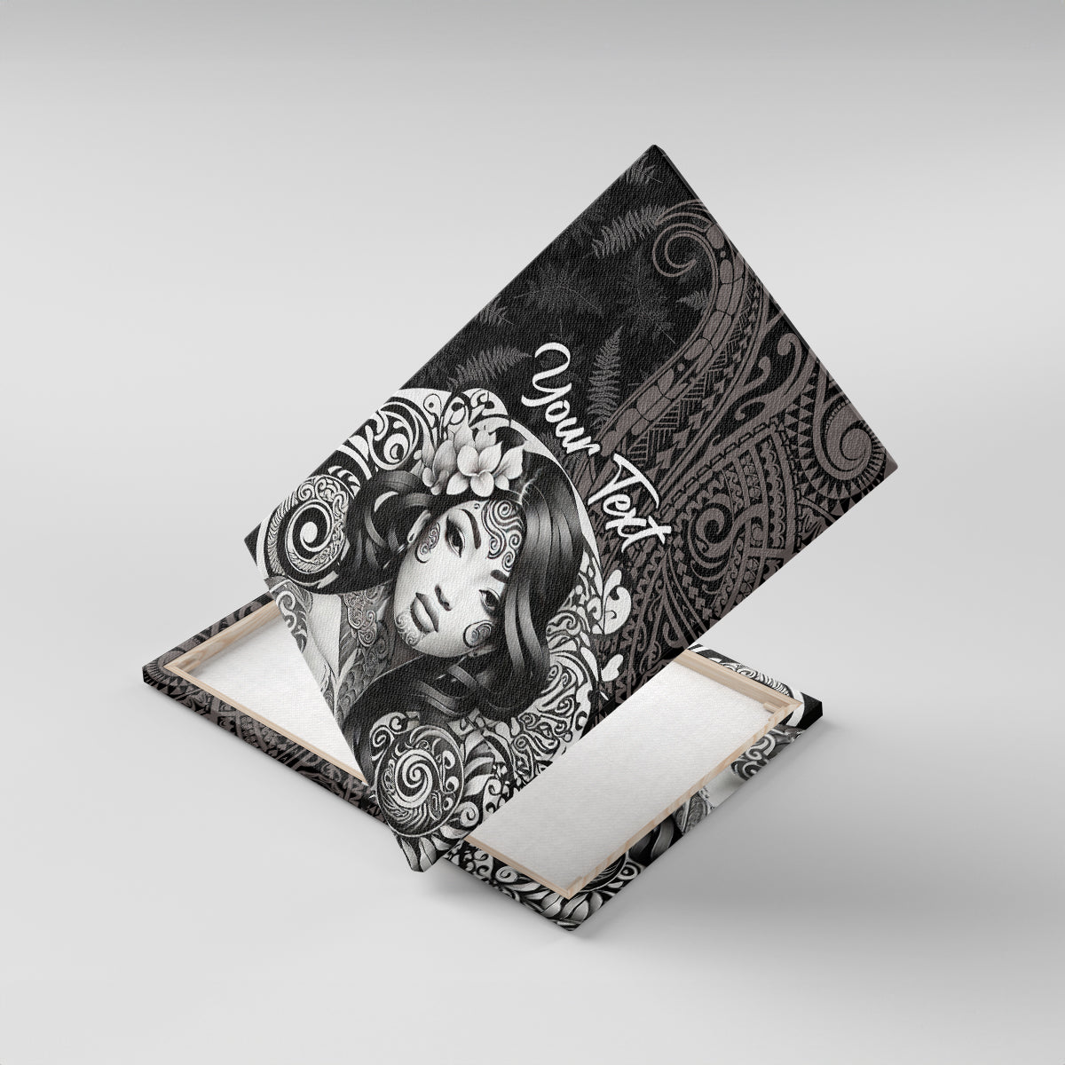 Custom New Zealand Women's Day Canvas Wall Art Maori Tribal Girl and Silver Fern Pattern LT03 With Frame Black - Polynesian Pride