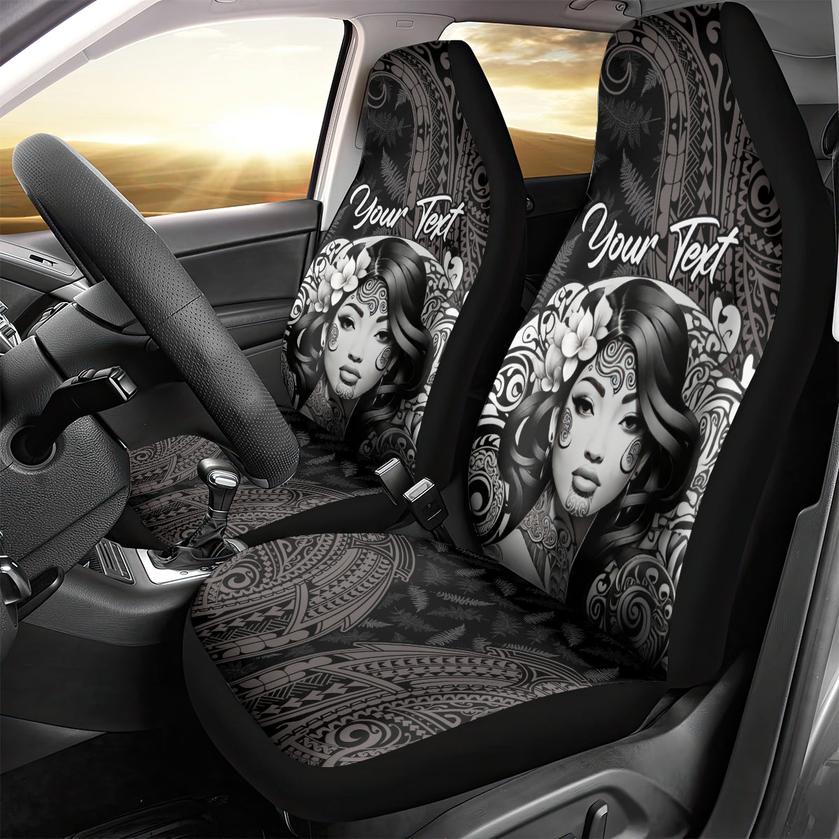 Custom New Zealand Women's Day Car Seat Cover Maori Tribal Girl and Silver Fern Pattern LT03 - Polynesian Pride