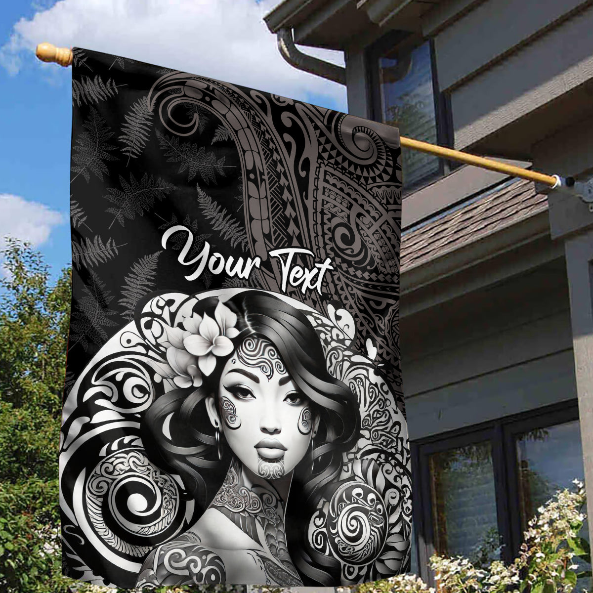 Custom New Zealand Women's Day Garden Flag Maori Tribal Girl and Silver Fern Pattern LT03 - Polynesian Pride