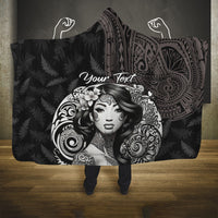 Custom New Zealand Women's Day Hooded Blanket Maori Tribal Girl and Silver Fern Pattern LT03 One Size Black - Polynesian Pride