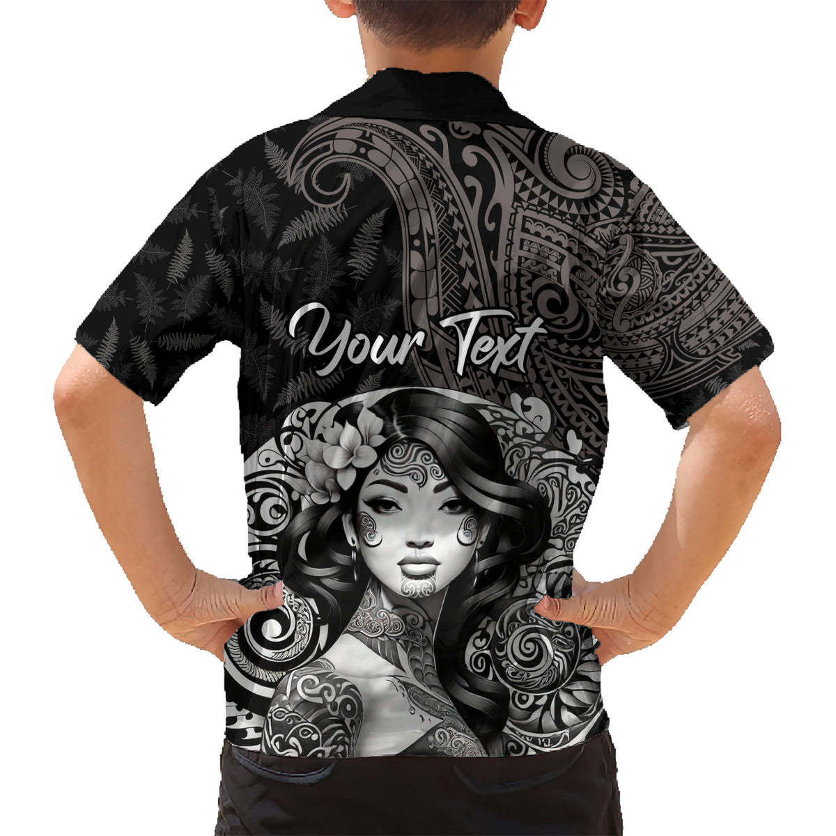 Custom New Zealand Women's Day Kid Hawaiian Shirt Maori Tribal Girl and Silver Fern Pattern LT03 - Polynesian Pride