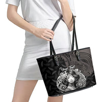 Custom New Zealand Women's Day Leather Tote Bag Maori Tribal Girl and Silver Fern Pattern LT03 - Polynesian Pride