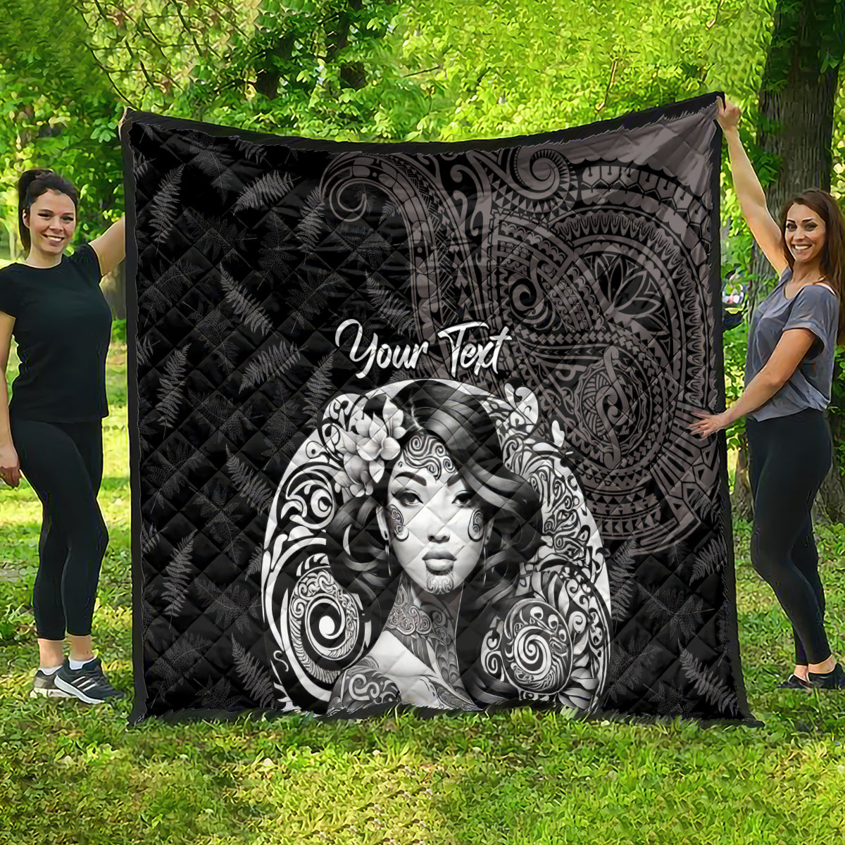 Custom New Zealand Women's Day Quilt Maori Tribal Girl and Silver Fern Pattern LT03 - Polynesian Pride