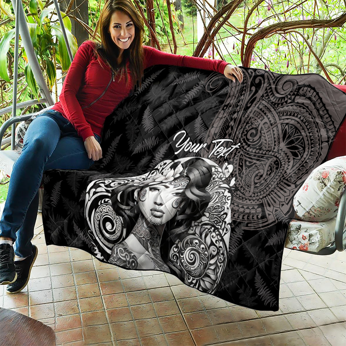 Custom New Zealand Women's Day Quilt Maori Tribal Girl and Silver Fern Pattern LT03 - Polynesian Pride