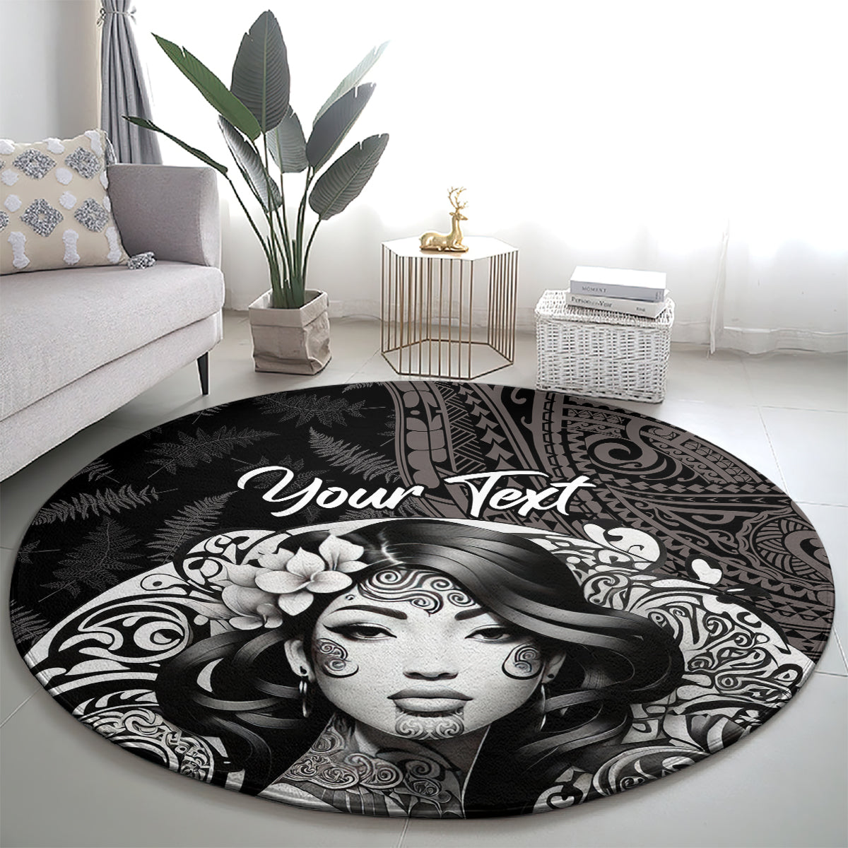 Custom New Zealand Women's Day Round Carpet Maori Tribal Girl and Silver Fern Pattern LT03 - Polynesian Pride