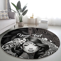 Custom New Zealand Women's Day Round Carpet Maori Tribal Girl and Silver Fern Pattern LT03 - Polynesian Pride