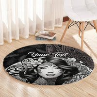 Custom New Zealand Women's Day Round Carpet Maori Tribal Girl and Silver Fern Pattern LT03 - Polynesian Pride