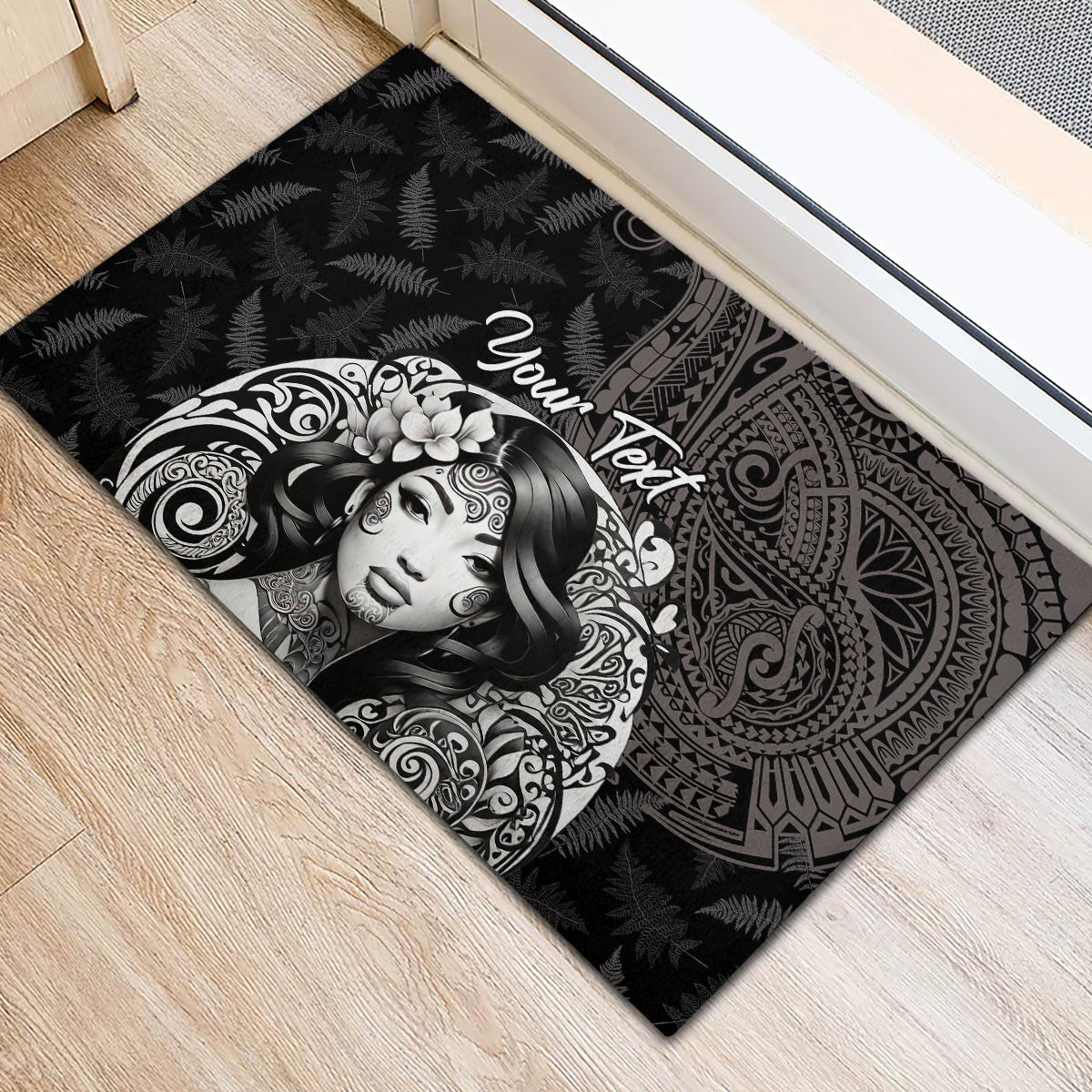 Custom New Zealand Women's Day Rubber Doormat Maori Tribal Girl and Silver Fern Pattern LT03 - Polynesian Pride