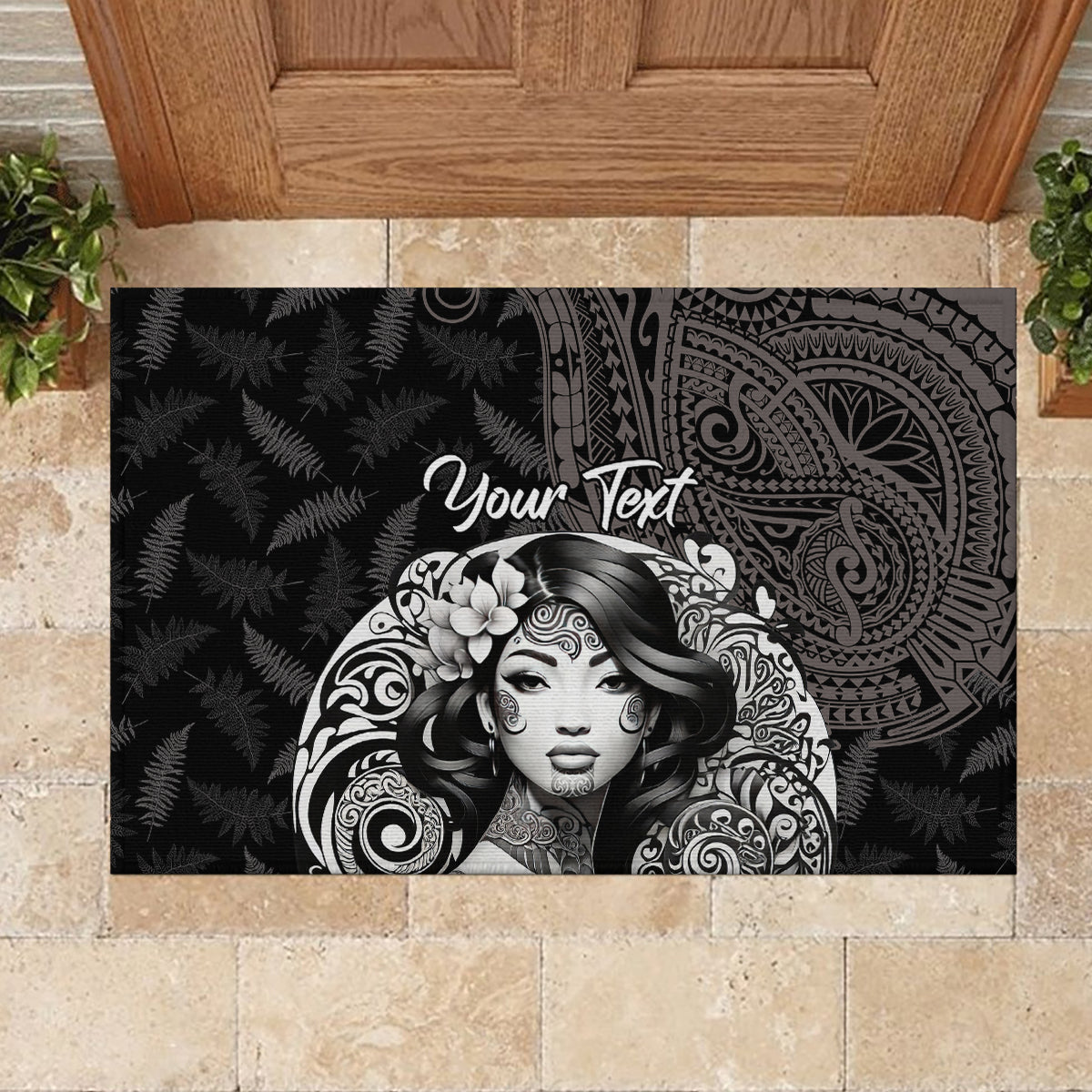 Custom New Zealand Women's Day Rubber Doormat Maori Tribal Girl and Silver Fern Pattern LT03 - Polynesian Pride