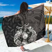Custom New Zealand Women's Day Sarong Maori Tribal Girl and Silver Fern Pattern LT03 One Size 44 x 66 inches Black - Polynesian Pride