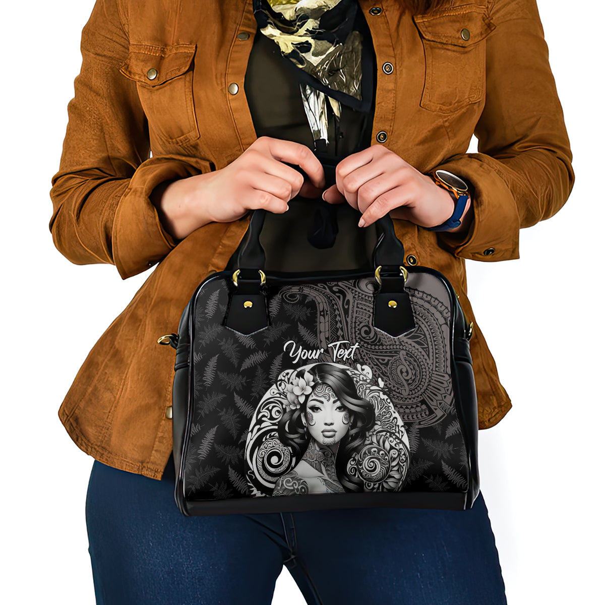 Custom New Zealand Women's Day Shoulder Handbag Maori Tribal Girl and Silver Fern Pattern LT03 - Polynesian Pride