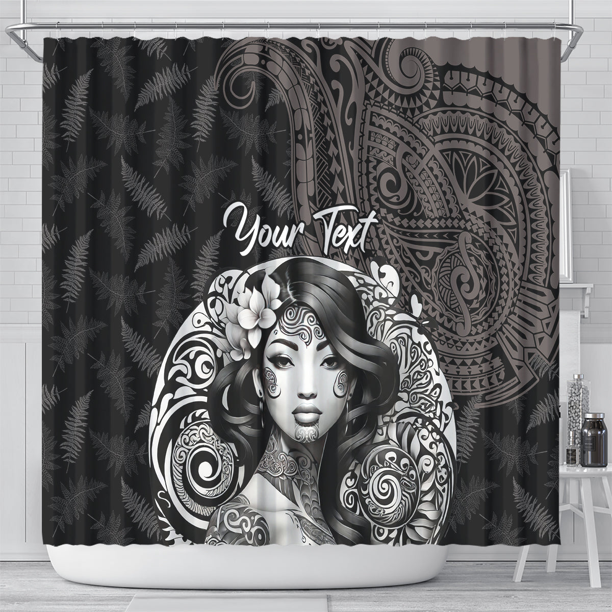 Custom New Zealand Women's Day Shower Curtain Maori Tribal Girl and Silver Fern Pattern LT03 - Polynesian Pride