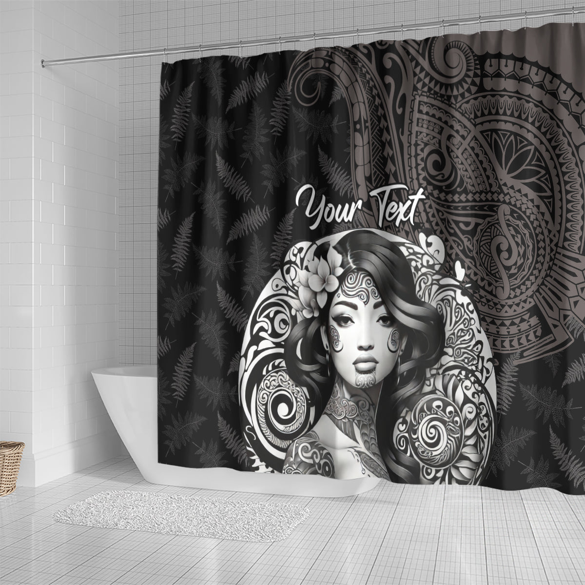 Custom New Zealand Women's Day Shower Curtain Maori Tribal Girl and Silver Fern Pattern LT03 - Polynesian Pride