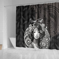 Custom New Zealand Women's Day Shower Curtain Maori Tribal Girl and Silver Fern Pattern LT03 - Polynesian Pride