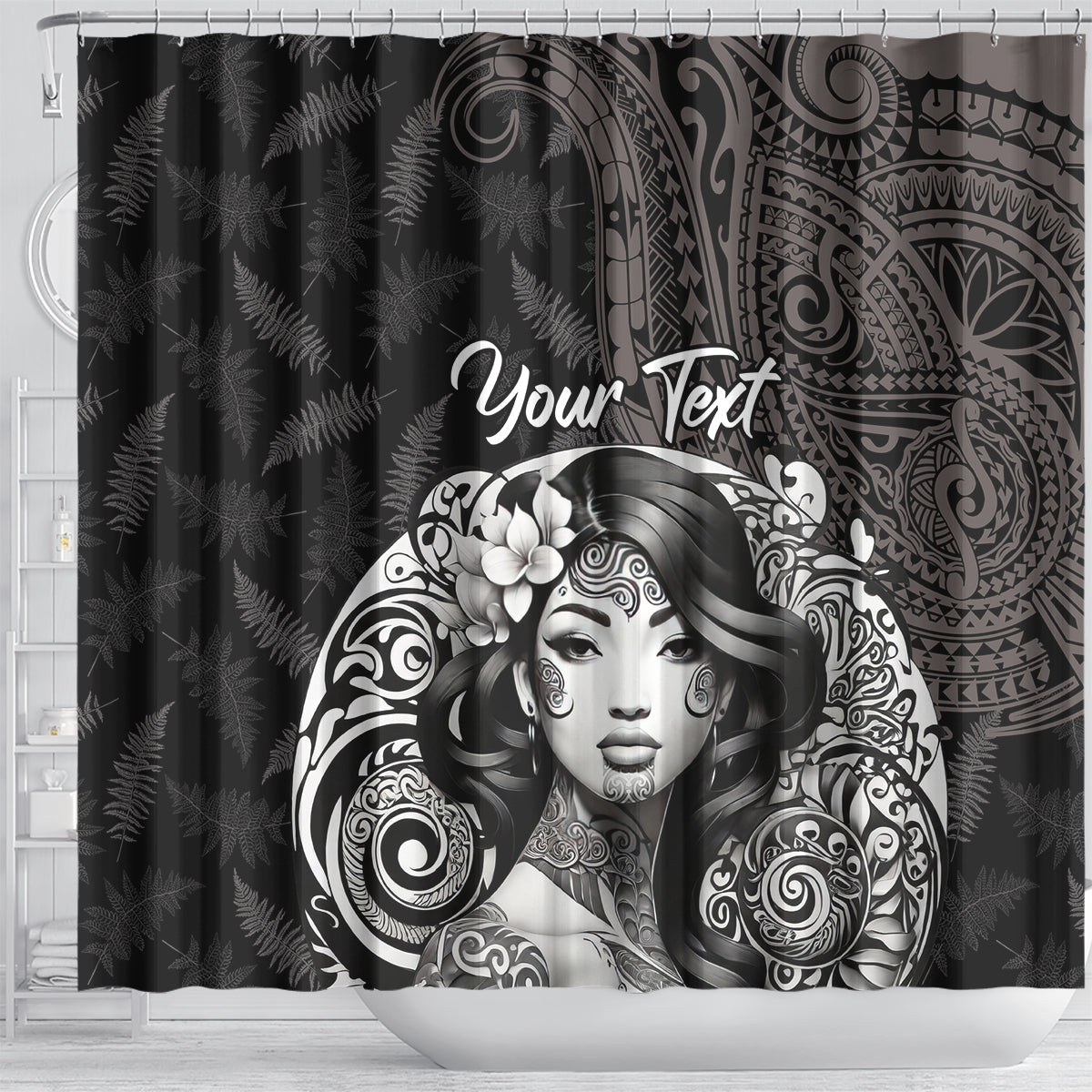 Custom New Zealand Women's Day Shower Curtain Maori Tribal Girl and Silver Fern Pattern LT03 - Polynesian Pride