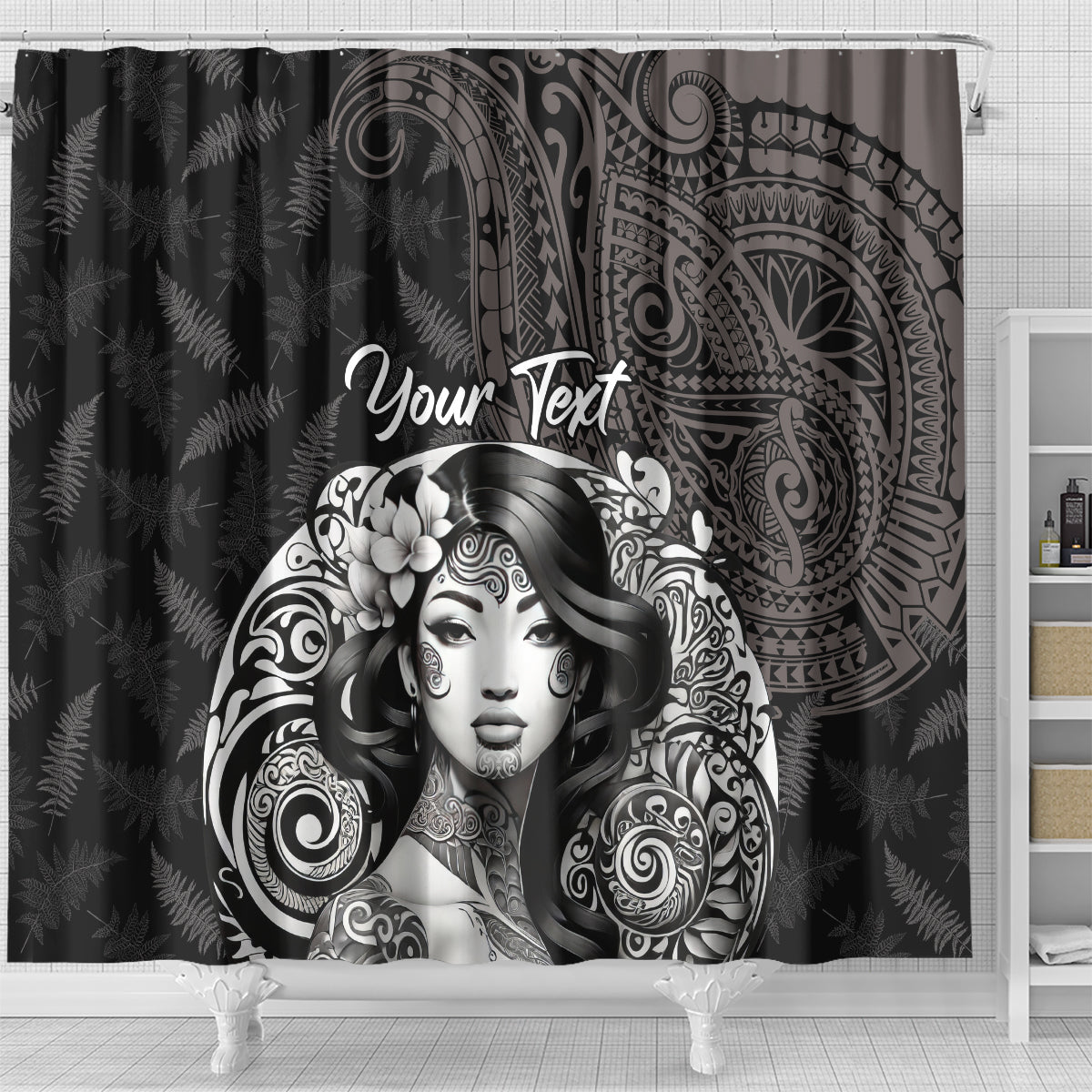 Custom New Zealand Women's Day Shower Curtain Maori Tribal Girl and Silver Fern Pattern LT03 - Polynesian Pride