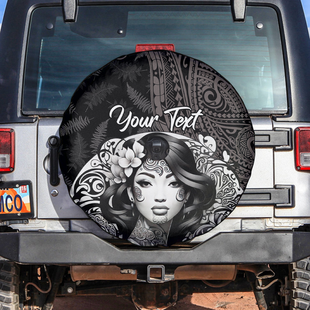 Custom New Zealand Women's Day Spare Tire Cover Maori Tribal Girl and Silver Fern Pattern LT03 Black - Polynesian Pride