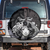 Custom New Zealand Women's Day Spare Tire Cover Maori Tribal Girl and Silver Fern Pattern LT03 Black - Polynesian Pride