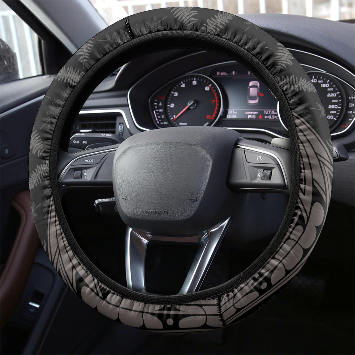 New Zealand Women's Day Steering Wheel Cover Maori Tribal Girl and Silver Fern Pattern LT03 - Polynesian Pride