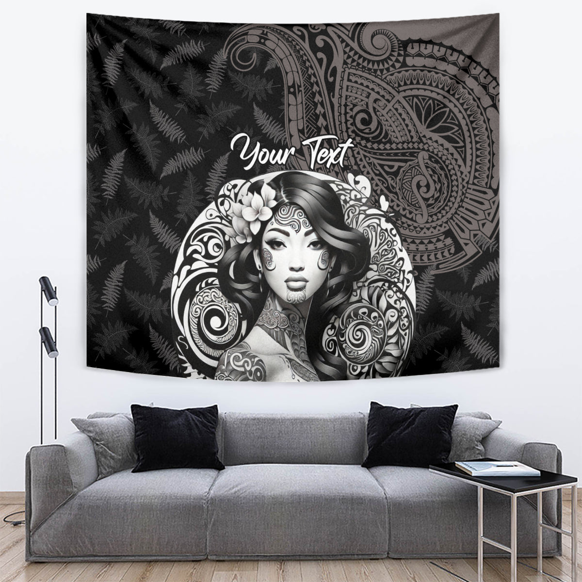 Custom New Zealand Women's Day Tapestry Maori Tribal Girl and Silver Fern Pattern LT03 Black - Polynesian Pride