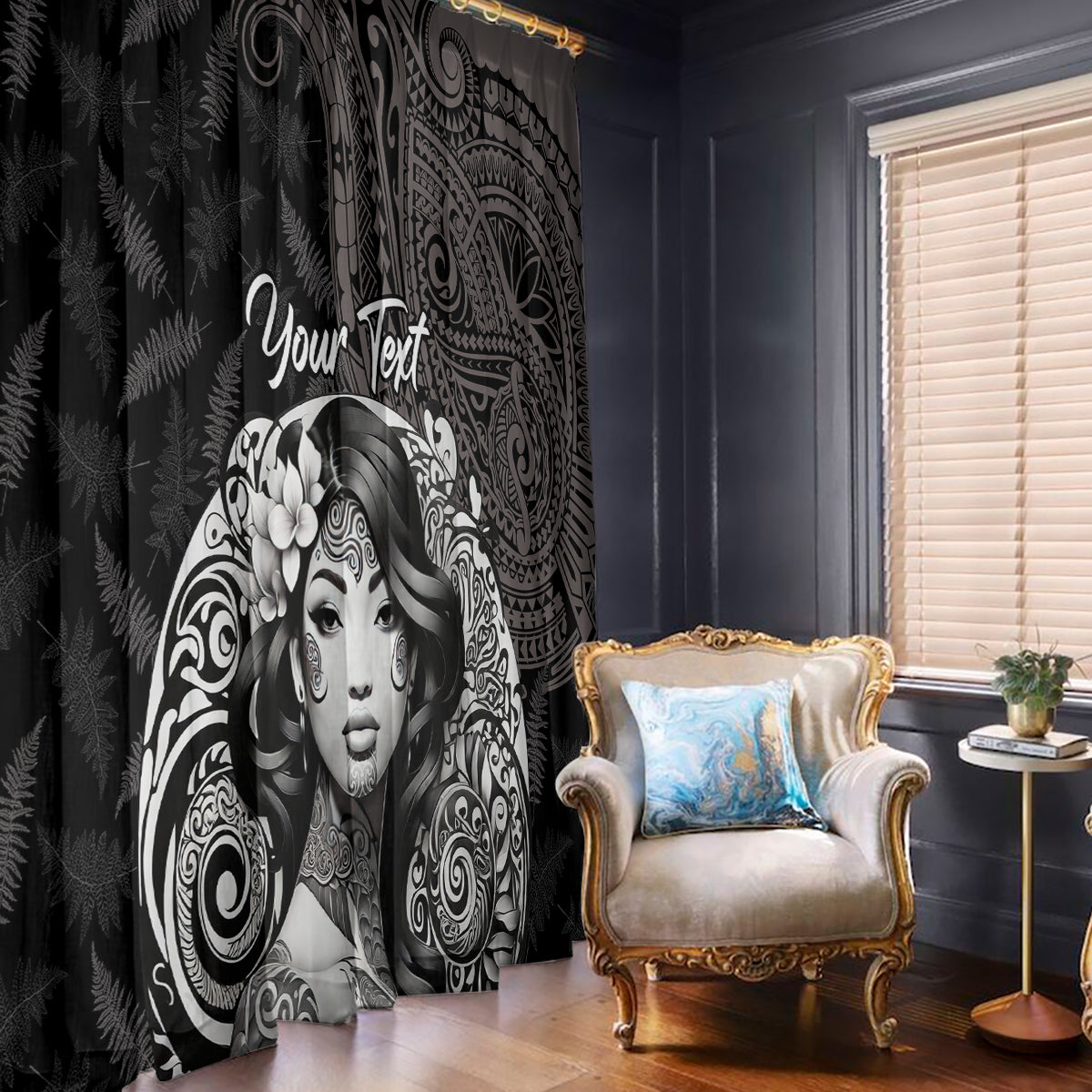 Custom New Zealand Women's Day Window Curtain Maori Tribal Girl and Silver Fern Pattern LT03 - Polynesian Pride