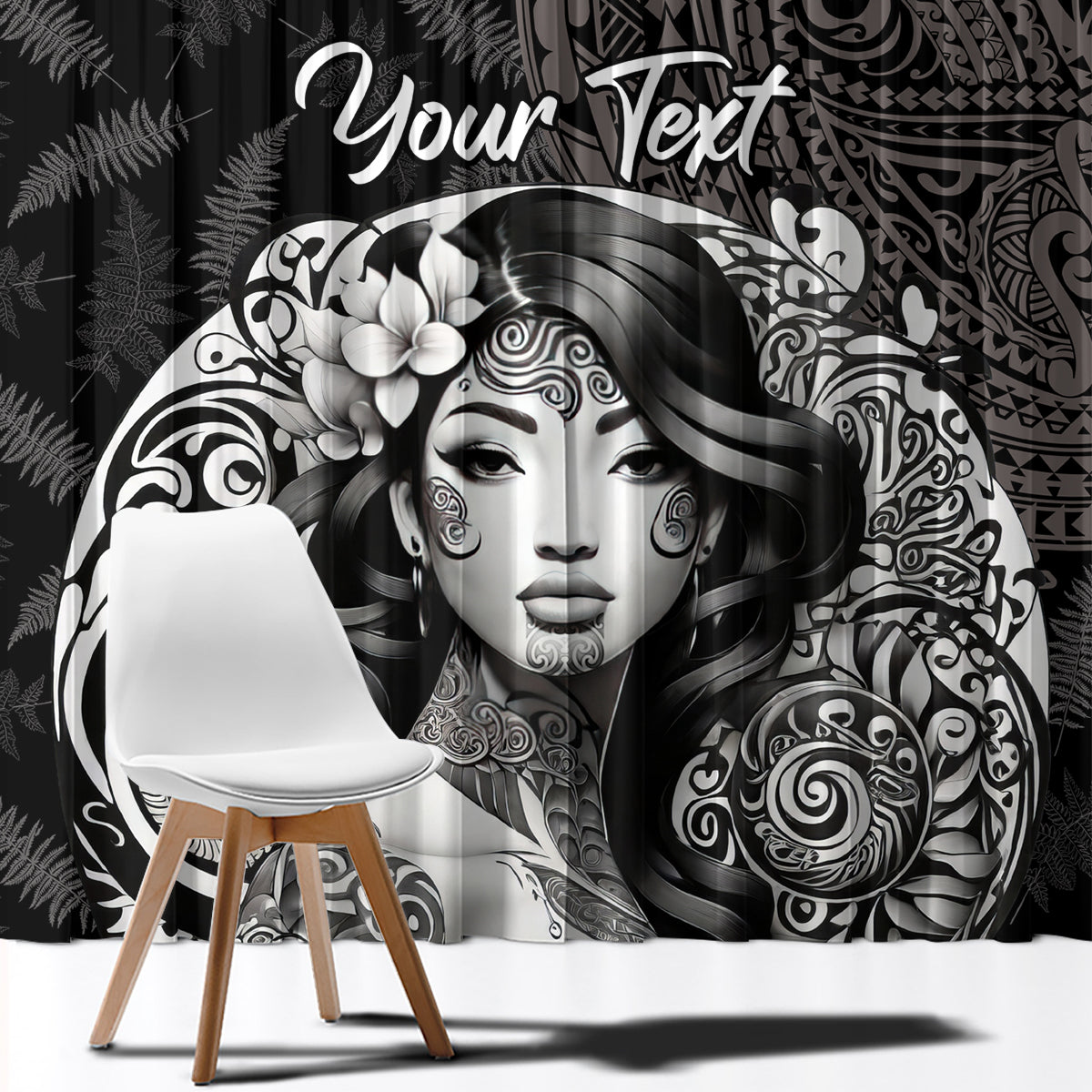Custom New Zealand Women's Day Window Curtain Maori Tribal Girl and Silver Fern Pattern LT03 - Polynesian Pride
