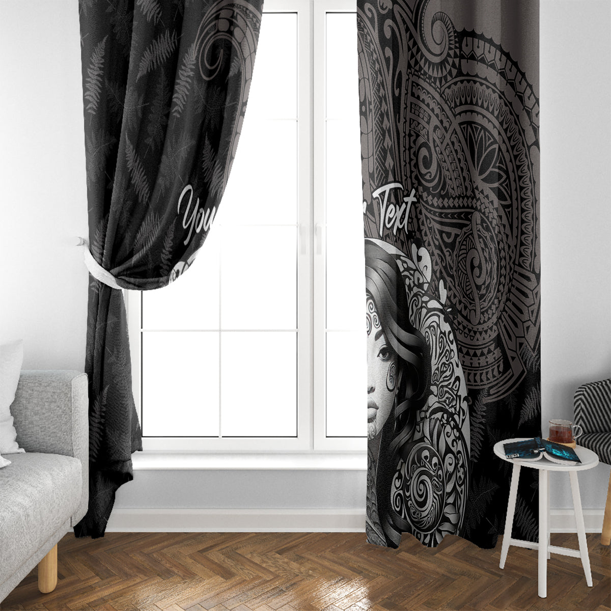 Custom New Zealand Women's Day Window Curtain Maori Tribal Girl and Silver Fern Pattern LT03 - Polynesian Pride
