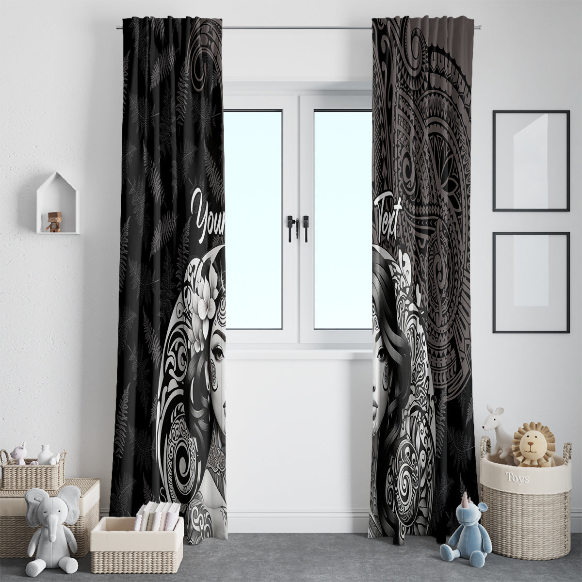 Custom New Zealand Women's Day Window Curtain Maori Tribal Girl and Silver Fern Pattern LT03 - Polynesian Pride