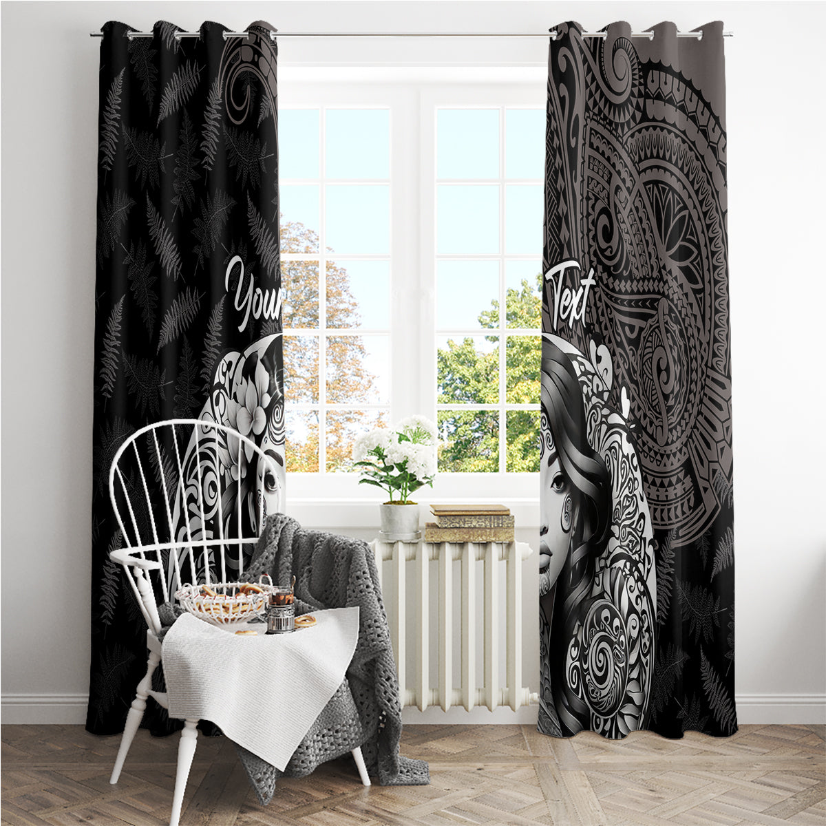 Custom New Zealand Women's Day Window Curtain Maori Tribal Girl and Silver Fern Pattern LT03 - Polynesian Pride