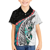 New Zealand Family Matching Off Shoulder Maxi Dress and Hawaiian Shirt Manaia Fern and Koru Maori Pattern LT03 Son's Shirt Black - Polynesian Pride