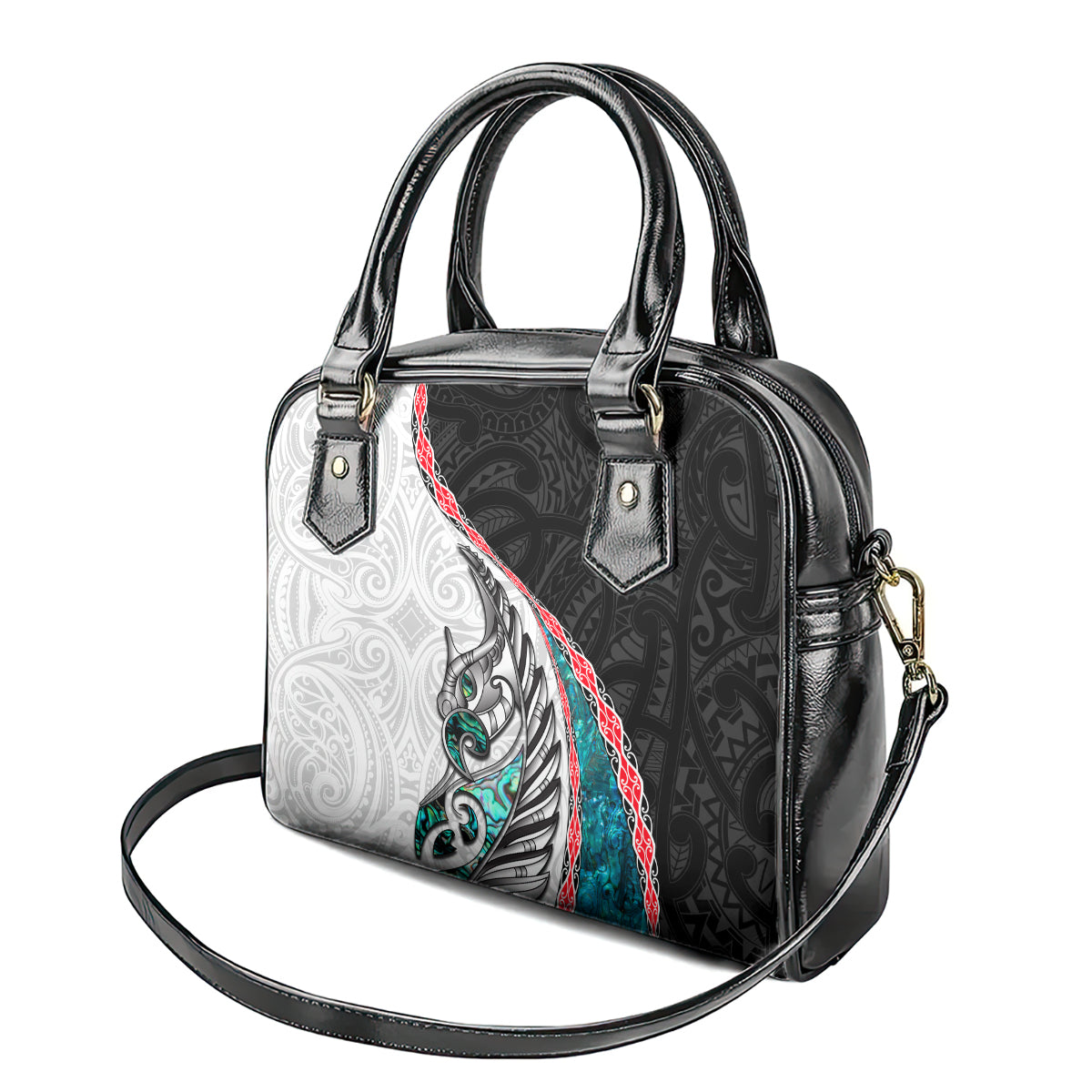 New Zealand Shoulder Handbag Manaia Fern and Koru Maori Pattern LT03 - Polynesian Pride