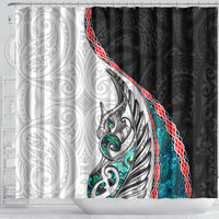New Zealand Shower Curtain Manaia Fern and Koru Maori Pattern
