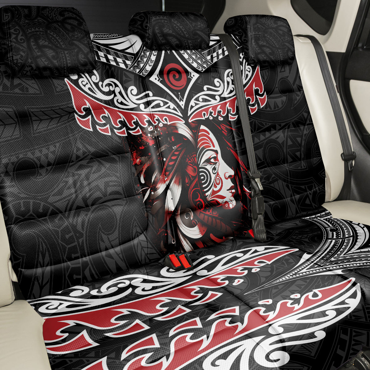 New Zealand Maori Girl Back Car Seat Cover Silver Fern and Koru Pattern LT03 - Polynesian Pride