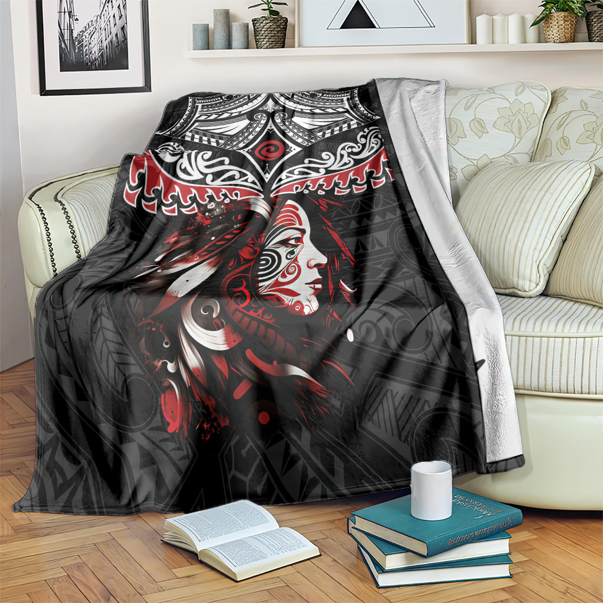 New Zealand Maori Girl Blanket Silver Fern and Koru Pattern LT03 Black - Polynesian Pride