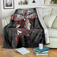 New Zealand Maori Girl Blanket Silver Fern and Koru Pattern LT03 Black - Polynesian Pride