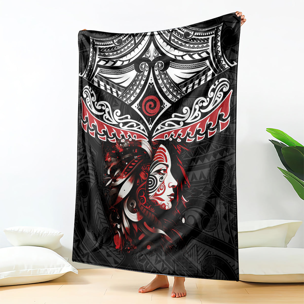 New Zealand Maori Girl Blanket Silver Fern and Koru Pattern LT03 - Polynesian Pride