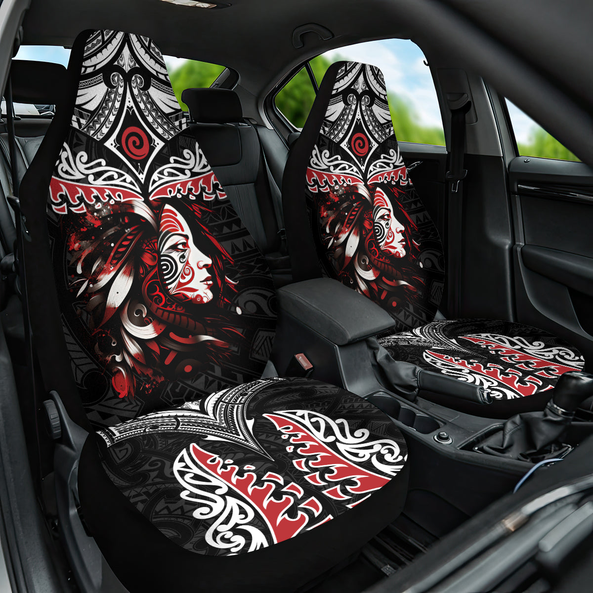 New Zealand Maori Girl Car Seat Cover Silver Fern and Koru Pattern LT03 One Size Black - Polynesian Pride