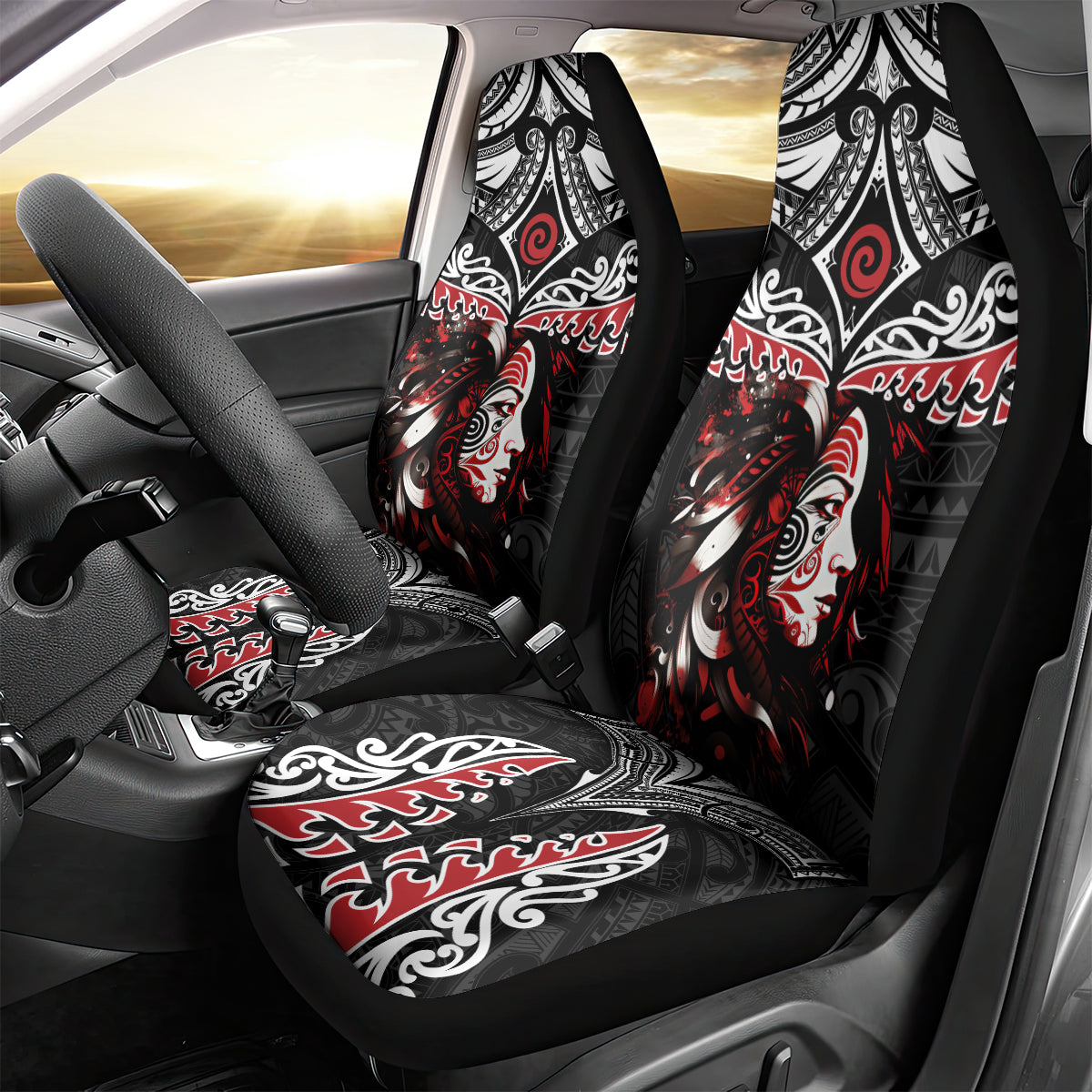 New Zealand Maori Girl Car Seat Cover Silver Fern and Koru Pattern LT03 - Polynesian Pride