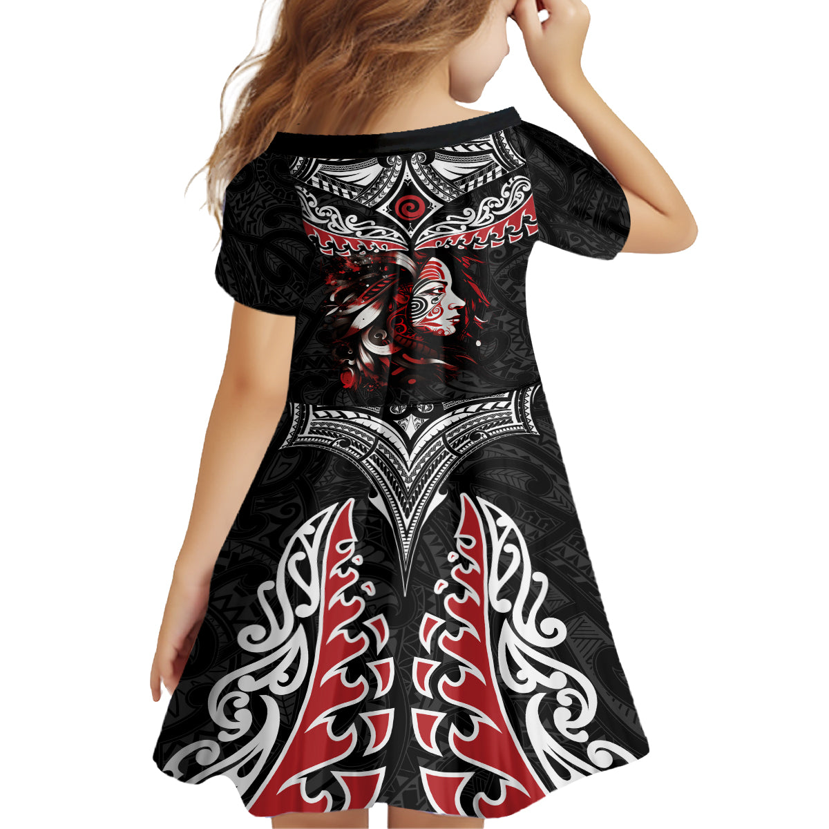 New Zealand Maori Girl Family Matching Puletasi and Hawaiian Shirt Silver Fern and Koru Pattern LT03 - Polynesian Pride