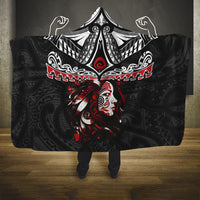 New Zealand Maori Girl Hooded Blanket Silver Fern and Koru Pattern LT03 One Size Black - Polynesian Pride