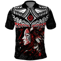 New Zealand Maori Girl Polo Shirt - Silver Fern and Koru Pattern LT03 Black - Polynesian Pride